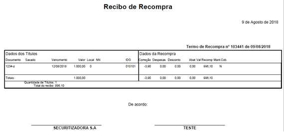 Figura 2 - Recibo de Recompra