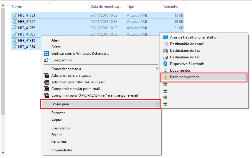 Figura 1 - Criando .zip das notas