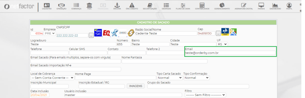 Figura 10 – Configuração do e-mail Sacado