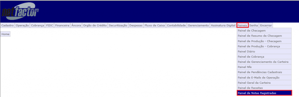 Figura 11 - Caminho Painel de Notas Registradas