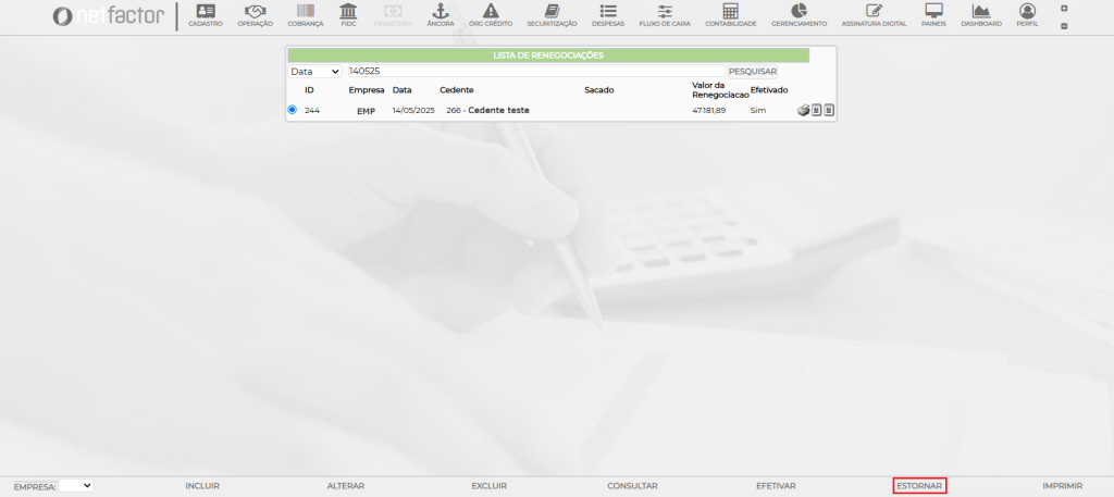 Figura 11 – Estorno de Renegociação