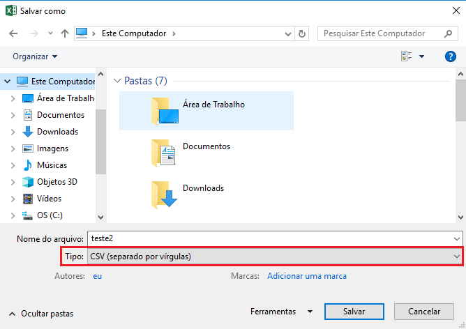 Figura 3 - Salvar arquivo em extensão CSV