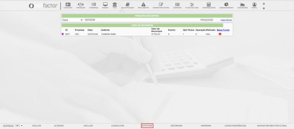 Figura 9 – Lista de Recibos Cadastrados