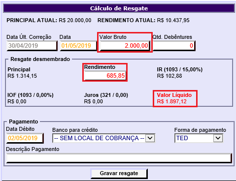 Figura 6 - Cálculo Rendimento