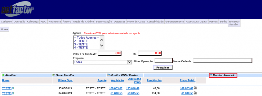 Figura 13 - Monitor Reversão