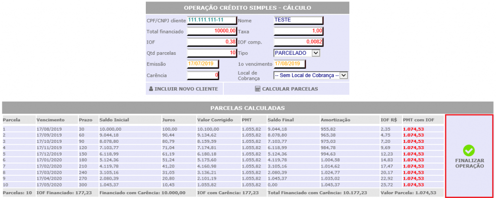 Figura 10 - Operação do Tipo Parcelado