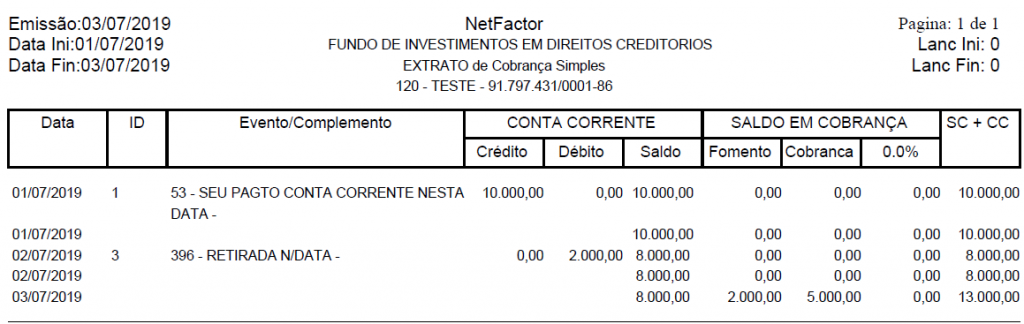 Figura 13 - Extrato de Cobrança Simples