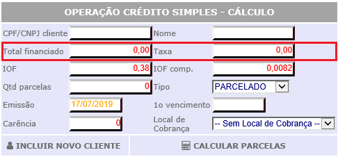 Figura 7 - Total Financiado e Taxa da Operação