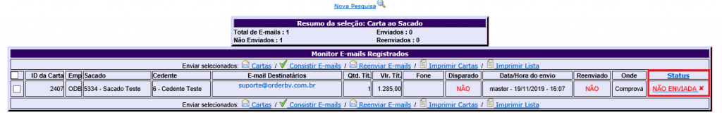 Figura 11 - E-mail não enviado