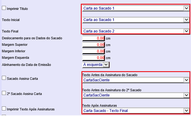 Figura 6 - Configuração dos textos