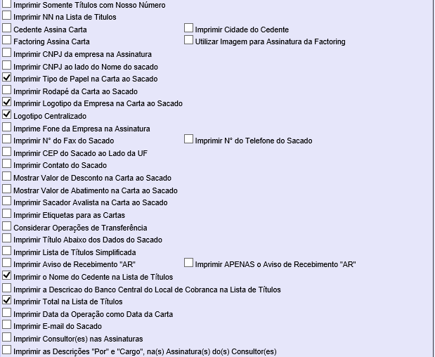 Figura 7 - Opções de parametrização