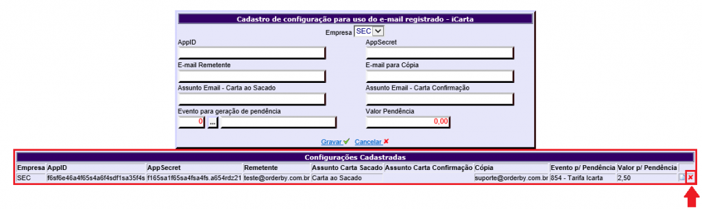 Figura 9 - Opção para excluir as informações