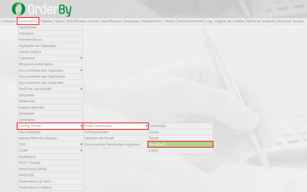 Figura 1 – Acesso para configuração do e-mail certificado