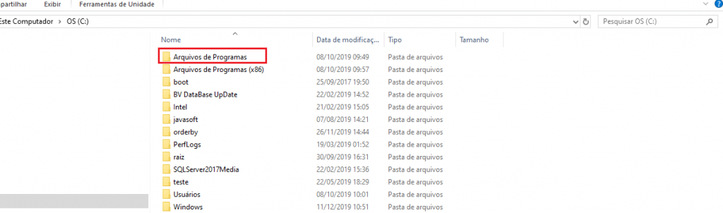 Figura 5 - Localizando a pasta ' Arquivos de Programas'