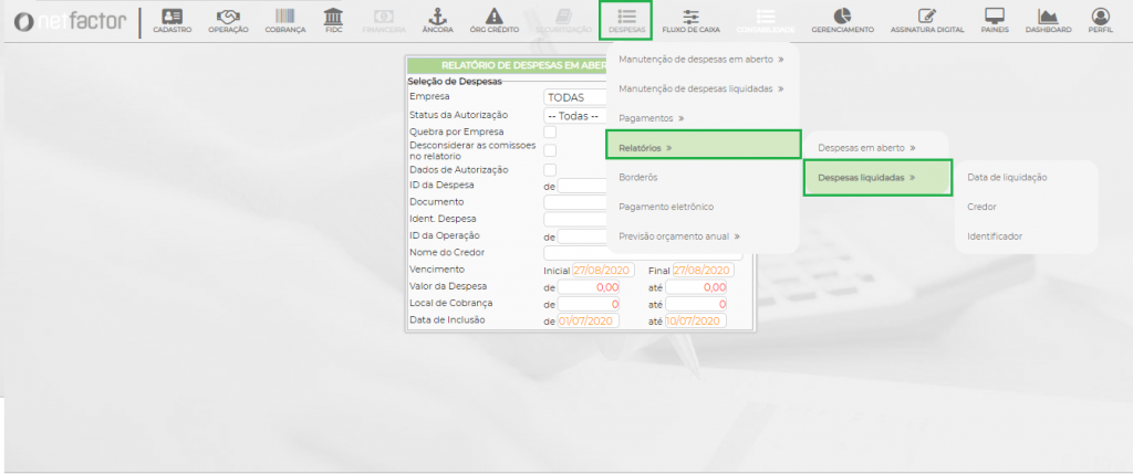 Figura 1 – Caminho Relatório de Despesas Liquidadas