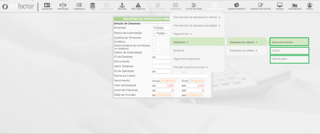 Figura 2 – Ordenação Relatório de Despesas