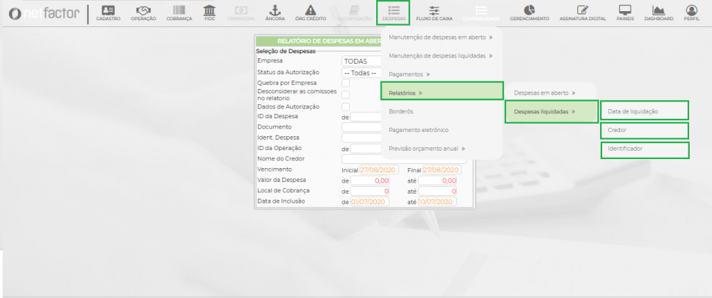 Figura 2 – Ordenação Relatório de Despesas