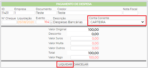 Figura 4 – Liquidação da Despesa