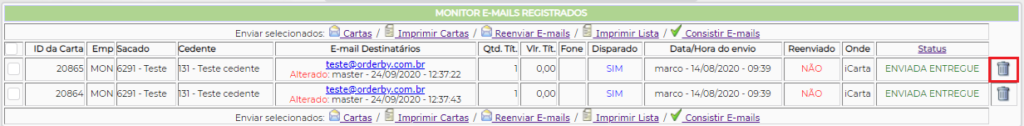 Figura 8 – Exclusão de e-mails