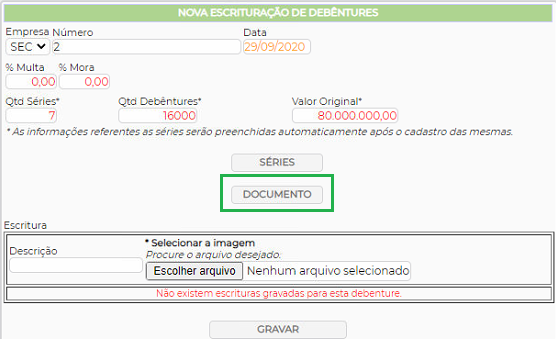 Figura 4 – Tela da Escrituração