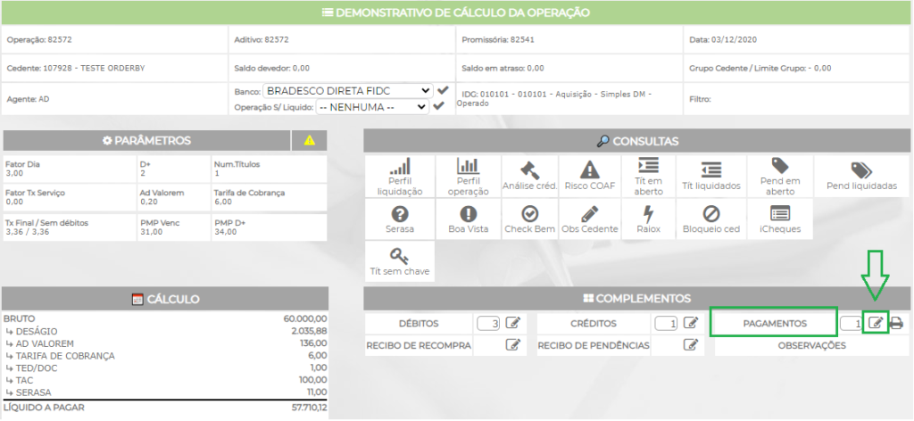 Figura 7 – Pagamento da Operação