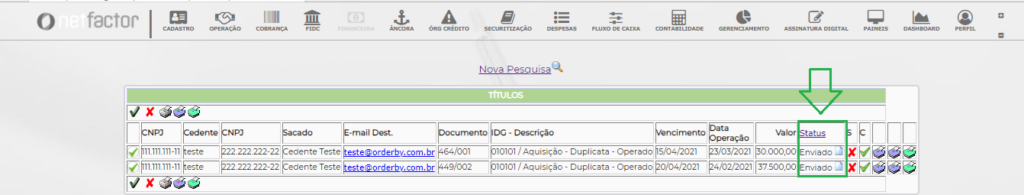 Figura 18 – Status do Envio