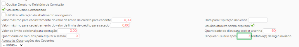 Figura 10 - Configuração de Tentativas de acesso