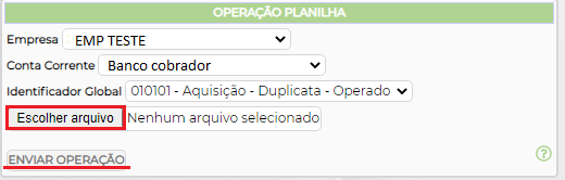 Figura 3 - Escolher planilha XSL e enviar operação