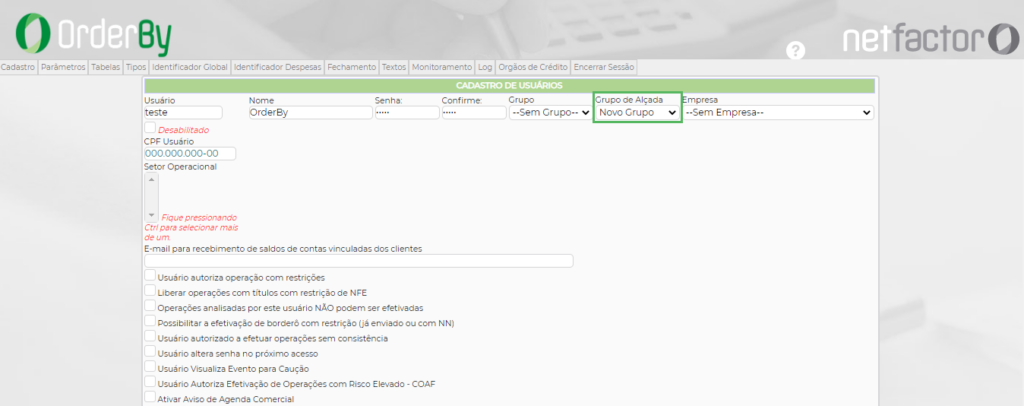 Figura 6 - Configuração usuário