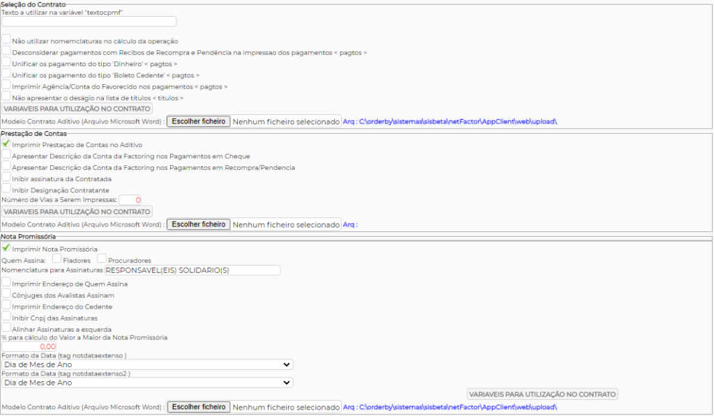 Figura 7 - Configuração do Contrato e demais docs