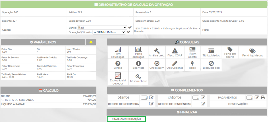 Figura 5 - Demonstrativo da operação