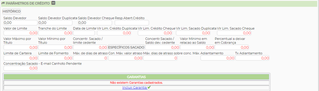 Figura 10 - Parâmetros de Crédito