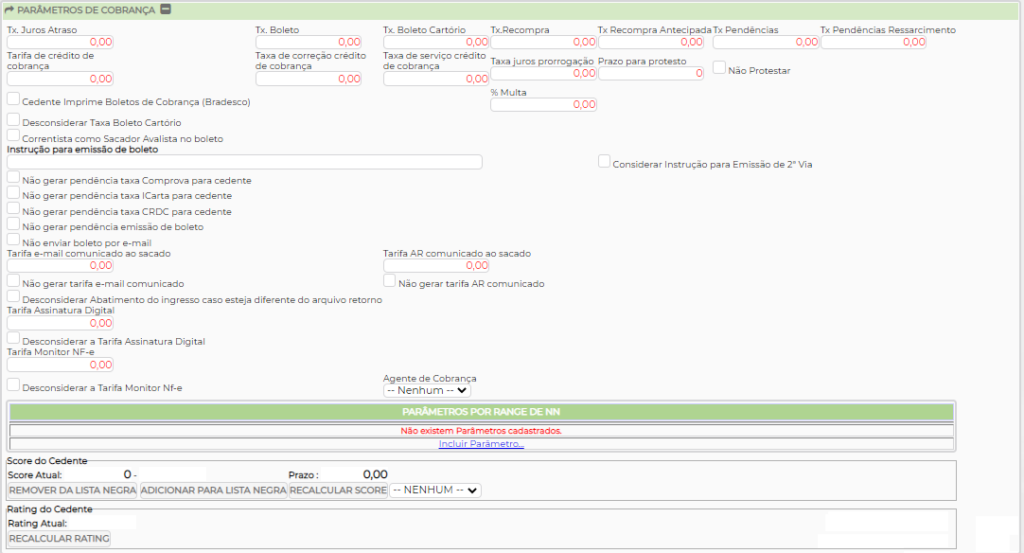 Figura 11 - Parâmetros de Cobrança