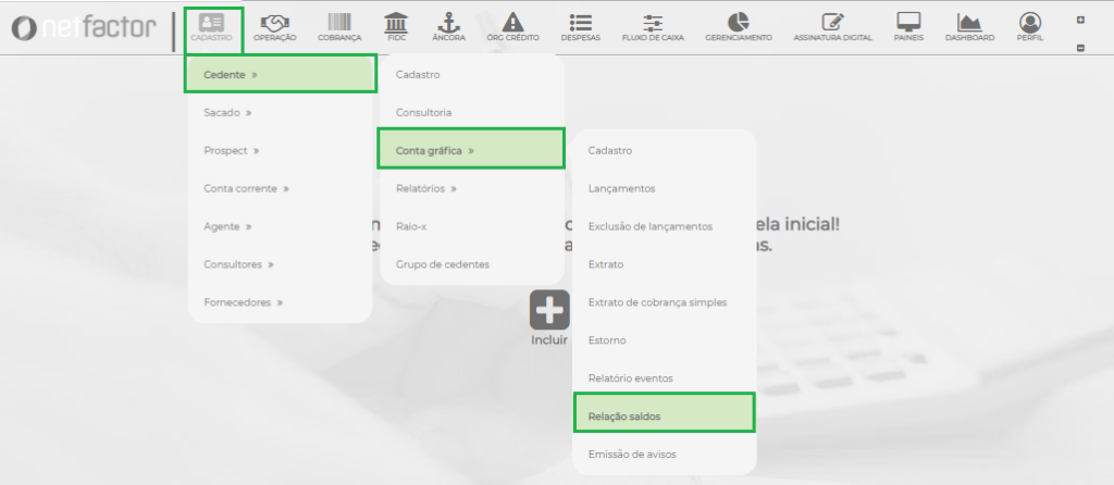 Figura 18 - Caminho relação de saldos