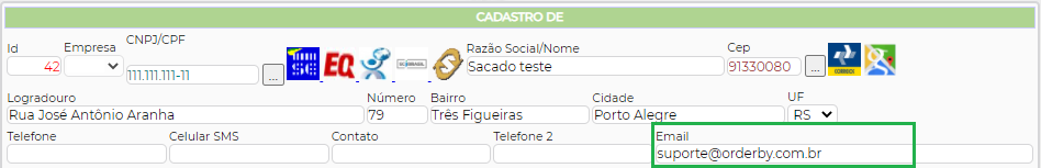 Figura 2 - Email no cadastro do sacado