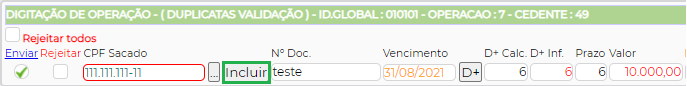 Figura 6 - Inclusão do sacado pela operação
