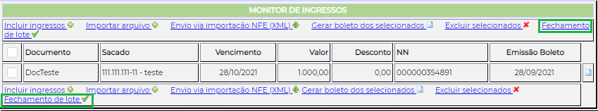 Figura 13 - Fechamento de Lote