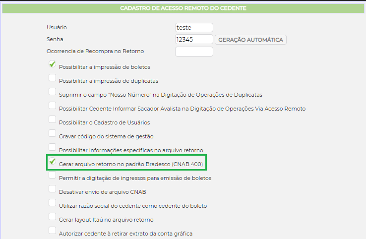 Figura 9 - Configuração Retorno Bradesco