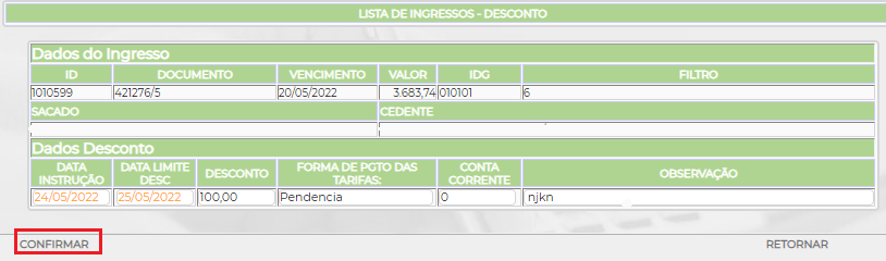 Figura 13 - Conferência de informações