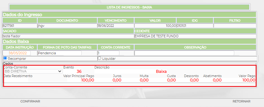 Figura 16 - Baixar e Liquidar