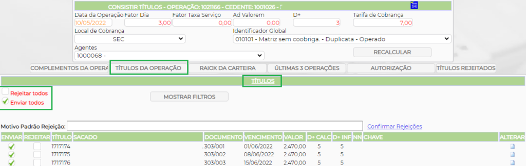 Figura 5 - Títulos da Operação