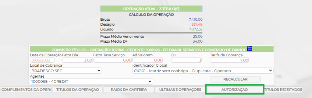 Figura 8 - Autorização Operação