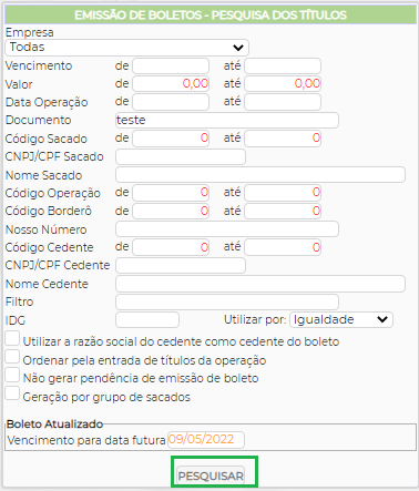 Figura 9 - Parâmetros de Pesquisa