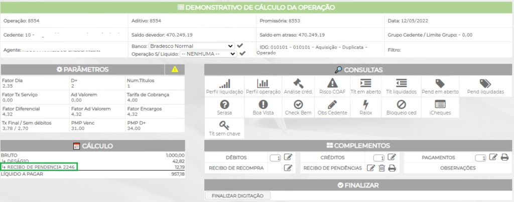 Figura 2 – ‘Demonstrativo do Cálculo da Operação’