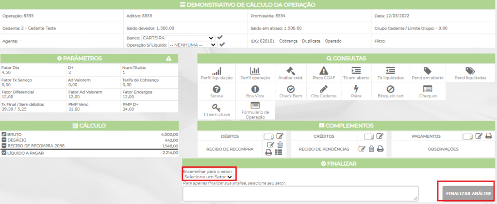 Figura 13 - Finalizar Análise - Setor Operacional