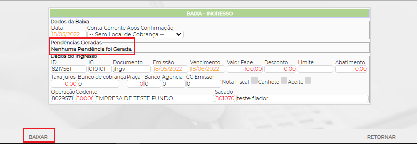 Figura 10 - Conferência da Instrução