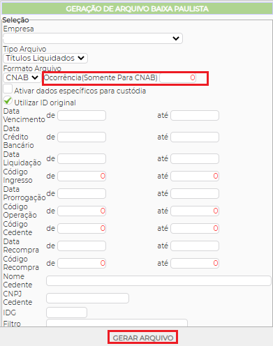 Figura 10 - Geração de Arquivo Baixa Paulista
