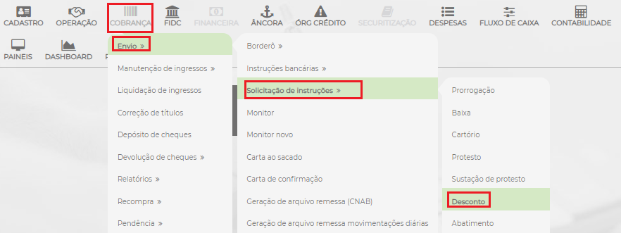 Figura 10 - Caminho para gerar a solicitação de instrução