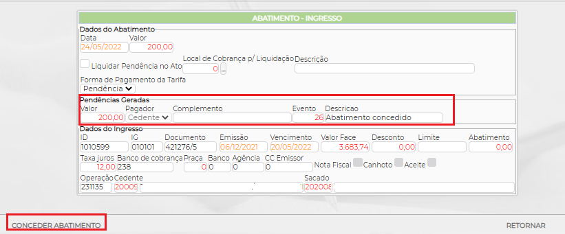 Figura 10 - Conferência da Instrução