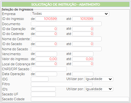 Figura 13 - Parâmetros para pesquisa